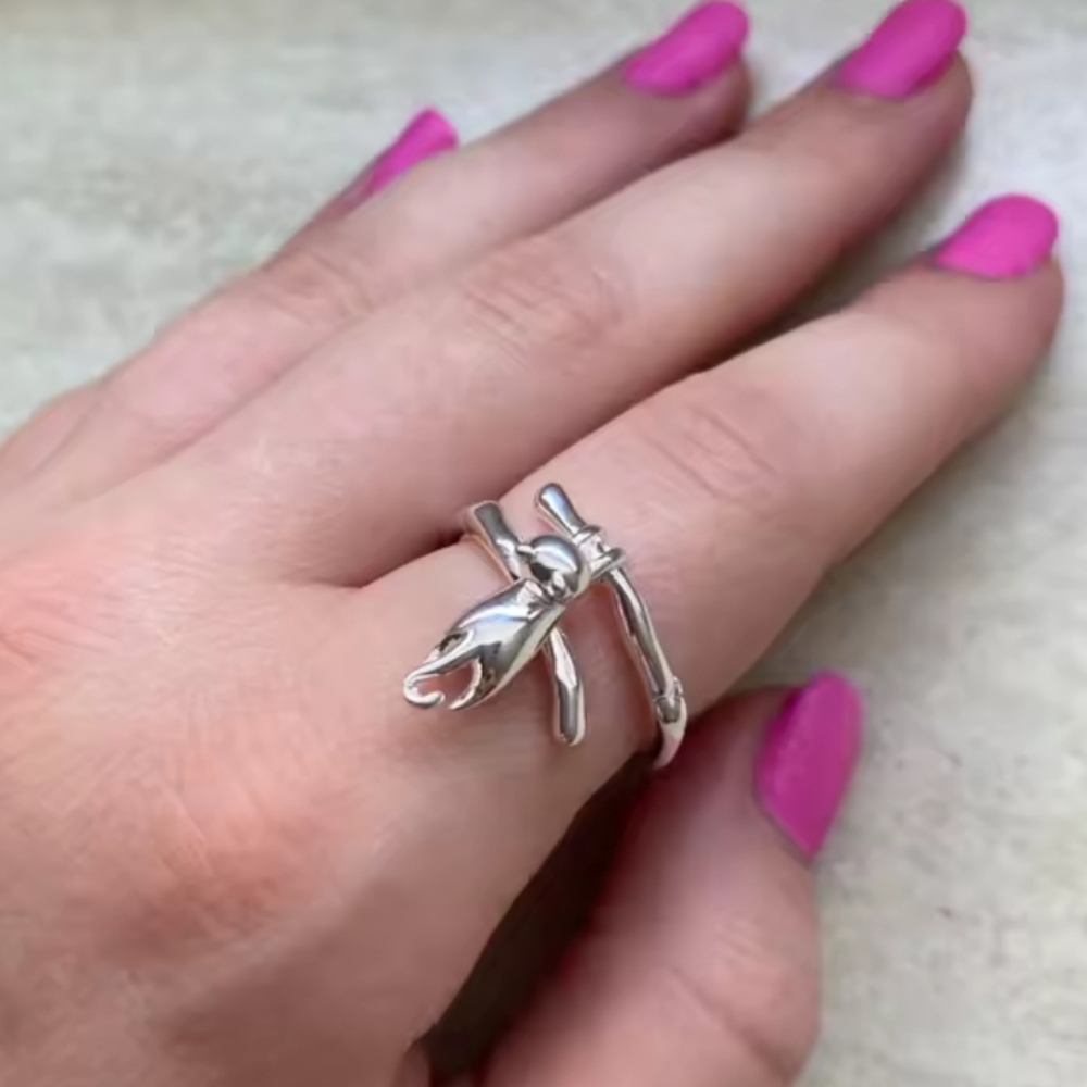 925 Silver Kitty Cat hanging from Branch Ring Sz 8